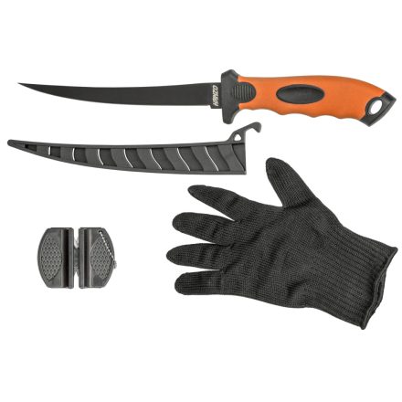 KÉS SZETT Hanzo 3in1 (kés, kesztyű, élező)