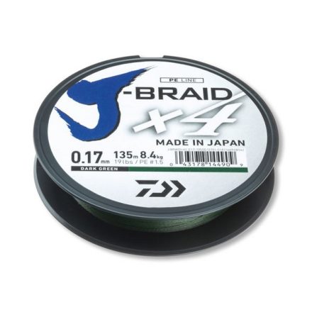 ZSINÓR Fonott Daiwa J-Braid X4 135m Sötét zöld 0,13mm